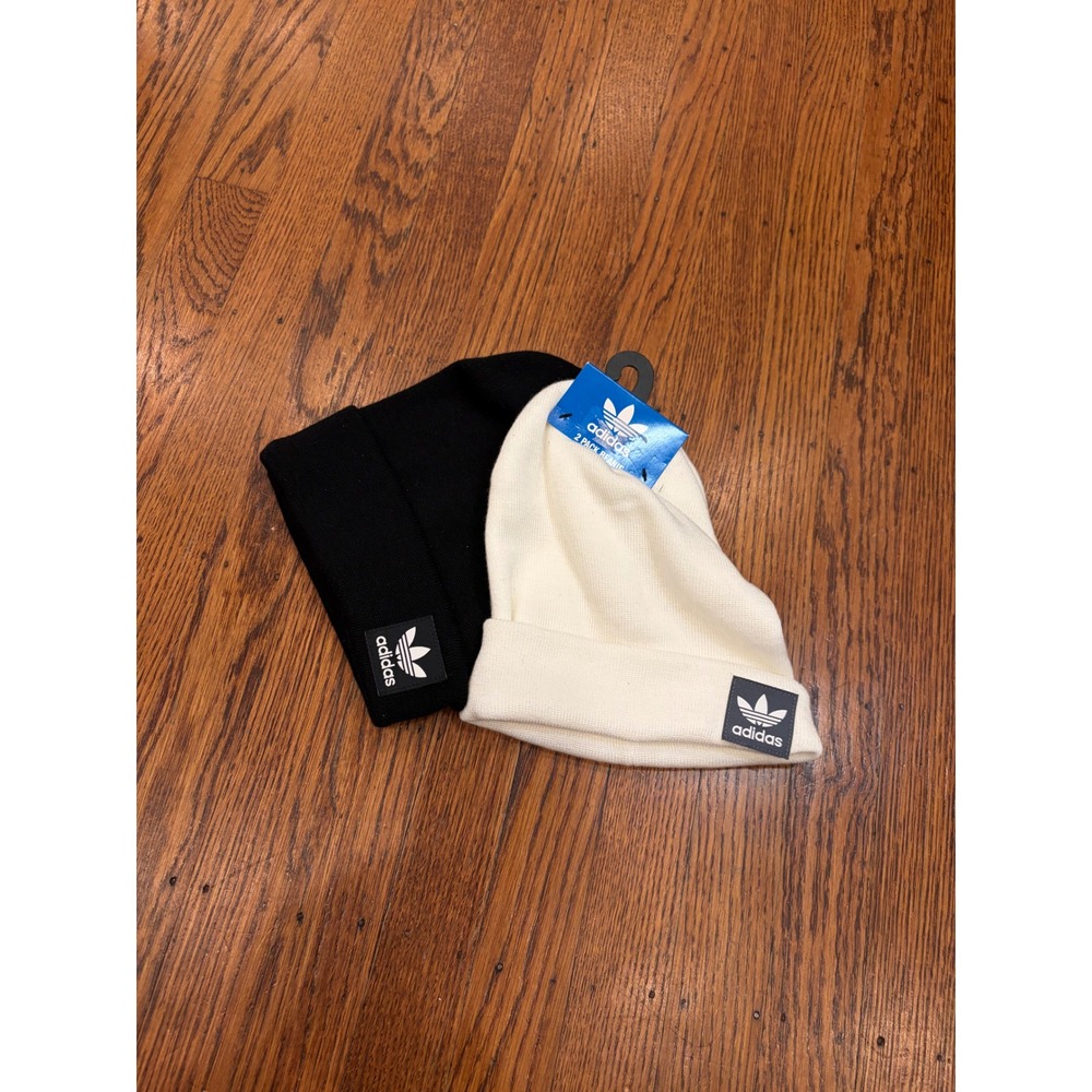 Adidas Originals Grove Beanie 2-Pack Black White Trefoil Knit Hat JJ9367 NEW